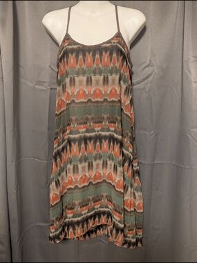 Love21 Olive, Rust & Taupe Printed Cami Hobo Light Weight Sun Dress